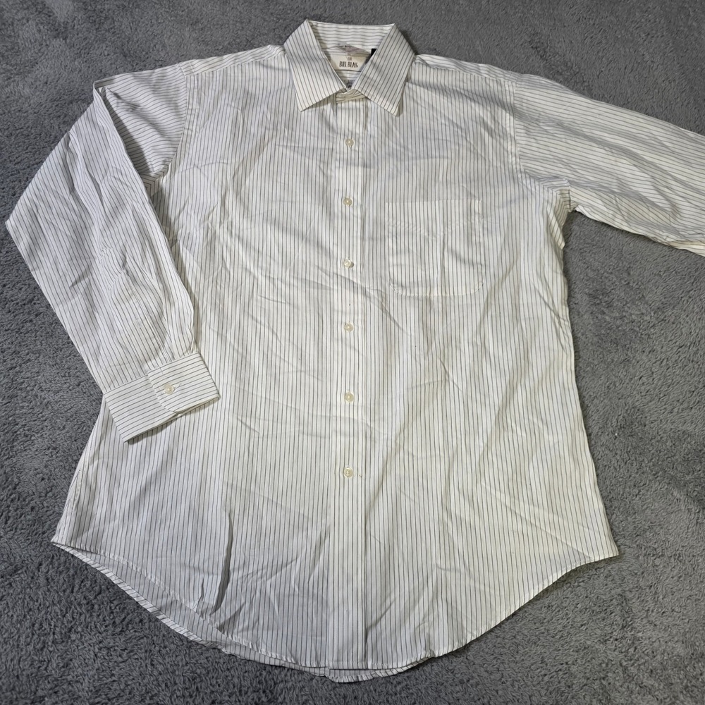 Bill Blass Mens 16 33 Dress Shirt White Black Pinstripe Cotton Made in USA